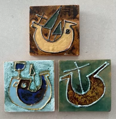 Buy 3 Square Ceramic Plaques Featuring Hand Made/glazed Viking Ships By IPPAR • 15£