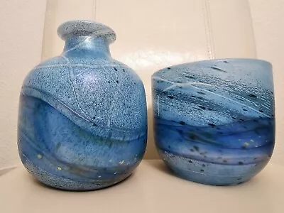 Buy Blue Gozo Glass Large Vase & Bowl Matching Set - Seascape. Heavy. Labels Intact • 28.99£