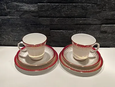 Buy 2X Trios Of “Majestic” Royal Grafton Fine Bone China In Burgundy Gold Cup Saucer • 14.90£