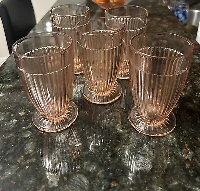Buy Vintage Pink Depression Footed Glasses- Queen Mary- 5 Total- Very Rare! • 85.25£