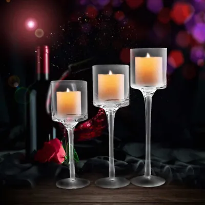 Buy Set Of 3 Tall Glass Large Candle Holders Centrepiece Tea-Light Wedding Candles • 10.95£