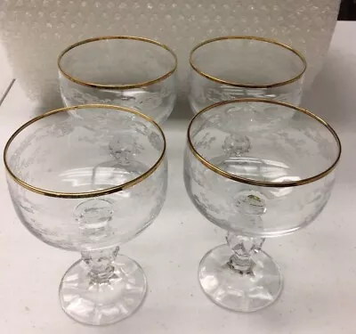 Buy 4 Bohemian Crystal  Cascade  Needle Etched GOLD RIM Champagne Glasses Ball Stem • 37£