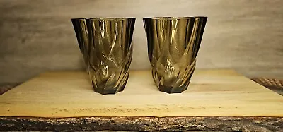 Buy Art Deco French Luminarc Pair Of Smoked Glass Swirl Pattern Octagonal Vases • 10.99£