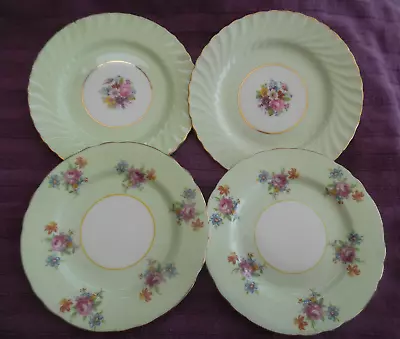 Buy AYNSLEY 4 X Small Side / Tea Plates Green With Floral Decoration & Gold Rims • 2.99£