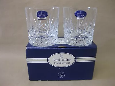 Buy 2 Royal Doulton Crystal Tumblers ~ Monique Pattern ~ Whisky Glasses ~ Boxed • 26.99£