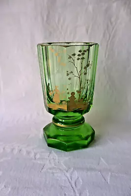 Buy Antique Baccarat Uranium Glass Gilt Enamel Napoleon III Goblet 1840-1860 • 303.19£