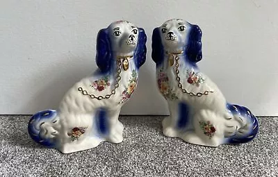 Buy Antique Pair Of Victorian Blue And White Staffordshire Mantle Wally Dogs Rare • 59.99£
