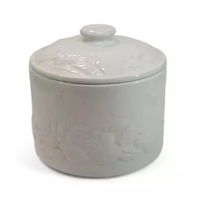 Buy Vintage Embossed White Ironstone Food Jar Lidded Biscuit Barrel Harvest Design • 15£