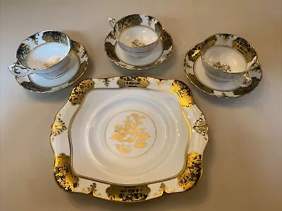 Buy Plant Tuscan Chinoiserie 1930s English Tea Set Cup Saucer Cake Plate Black Gold • 39.99£