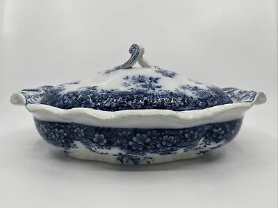 Buy Antique Booths Blue & White Royal Semi Porcelain Canterbury 1 Qt. Covered Bowl • 90.13£
