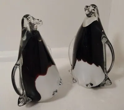 Buy Pair Of Glass Art Murano Penguins Handcrafted Figurine Paperweight Black & White • 28.92£