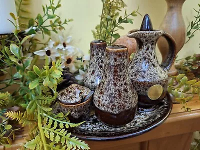 Buy 5 Part Cruet Condiment Set Fosters Pottery Honeycomb Lava Drip Glaze Vintage 70s • 13£