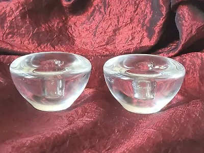 Buy Pair  Vintage CRYSTAL  Glass Signed Orrefors Swedish Taper Scandi Candle Holder • 20£