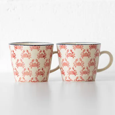 Buy Set Of 2 Pink Crabs Coffee Mugs 10oz Nautical Stoneware Dishwasher Safe Tea Cups • 19.95£