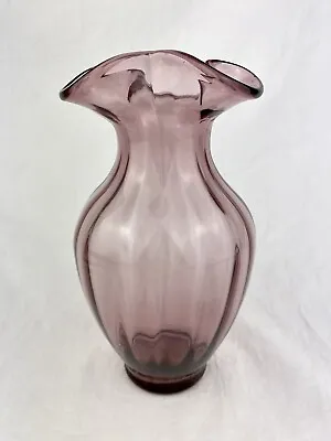 Buy Vintage Amethyst Purple Hand Blown Art Glass Vase Ruffled Edge OPTIC RIB TALL • 21.14£