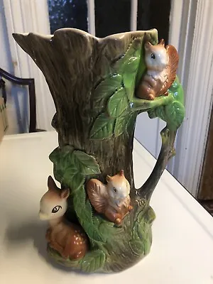 Buy Eastgate Pottery, Withernsea – Squirrels, Deer & Fauna Tall Vase (marked No 96) • 9£