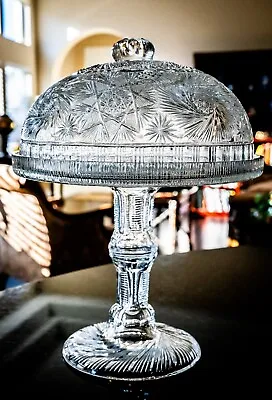 Buy Brilliant Cut Glass Crystal 14 3/4  Pedestal Cake Pastry Stand W/Dome Cover • 340.59£
