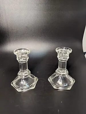 Buy Candle Holders Clear Glass Set Of 2 Taper 3  Base 4” H Classic  • 12.24£