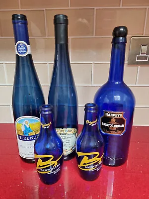 Buy 4 X VINTAGE BLUE GLASS DRINK BOTTLES,BABYCHAM-RARE,EMPTY WINE,HARVEY's,PIEROTH  • 10.99£