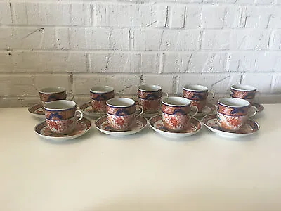 Buy Antique Japanese Signed Imari Porcelain Set Of 9 Cups & Saucers W/ Peacock Dec. • 446.24£