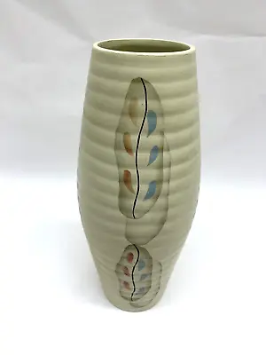 Buy Vintage 1950s Ellgreave Rhapsody Ribbed Pottery Flower Vase Column Hand Painted • 14£