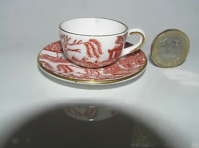 Buy Rare Beautiful Miniature Coalport England Willow Red Brown Cup Saucer Bone China • 12.95£