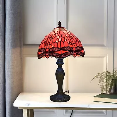 Buy Tiffany Red Dragonfly Style Handmade Stained Glass Colourful Table Lamp Home • 67.50£