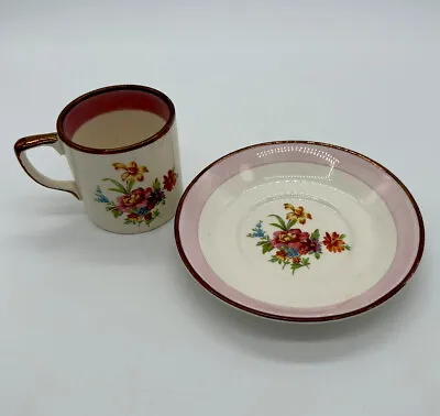 Buy Gray’s Pottery Stoke On Trent Teacup & Saucer England Pink Flower Espresso • 14.34£