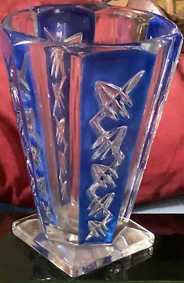 Buy Art Deco Glass Vase A Superb Example Blue & Clear Alternating Motived Panels • 44£