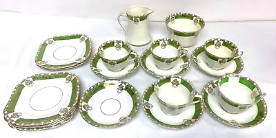 Buy St Michael England China Art Deco Plates Tea Set Cups Jug Green & Gold A45 Y51 • 5.95£