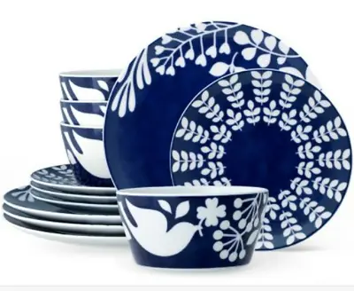 Buy Noritake Bluefjord 12 Piece Coupe Porcelain Dinnerware Set Service For 4 • 161.21£