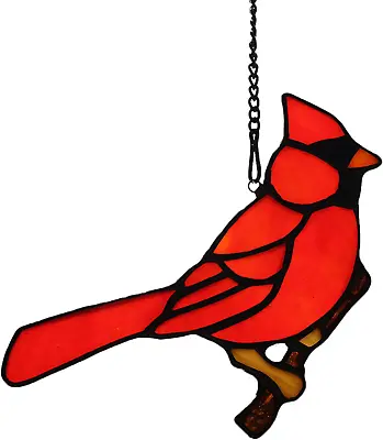Buy  Red Cardinal Gifts Bird On Branch Stained Glass Window Hangings,Red Cardinal D • 46.83£