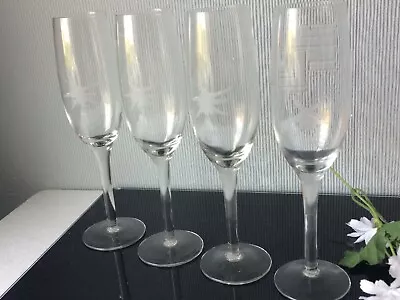 Buy 4x CHURCHILL Crystal Champagne Flute Cut Fuchsia Cascade Prosecco Wine Glasses   • 15£
