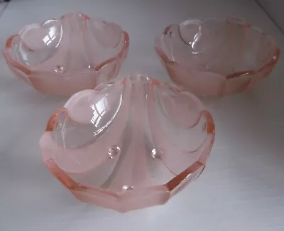 Buy Vintage Art Deco Sowerby Glass Shell Shaped Dishes X 3 Clear & Opaque Pink • 5.99£