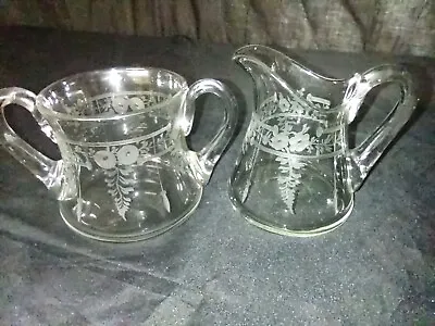 Buy Set Of Antique Hawkes Etched Crystal Glass Creamer & Sugar Bowl Signed  • 117.46£
