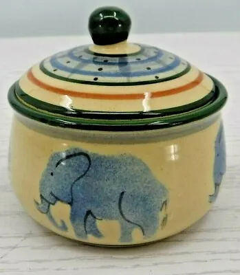 Buy Hand Painted Sugar Bowl Or Condiments W Lid Trinket Dish Elephants Made Zimbabwe • 21.73£