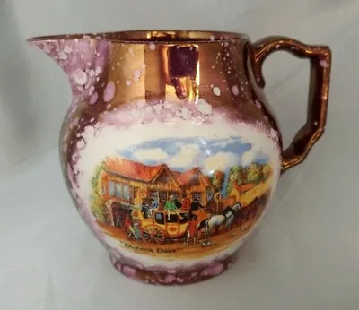 Buy Vintage GRAY'S POTTERY (England) Copper/Pink Lusterware DICKEN'S DAYS Pitcher • 14.10£