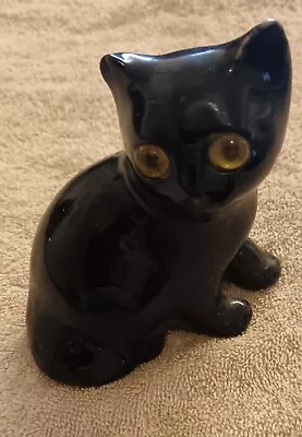 Buy Winstanley Pottery Black Seated Kitten/Cat With Glass Eyes. Height 4 1/2 Inches. • 15£