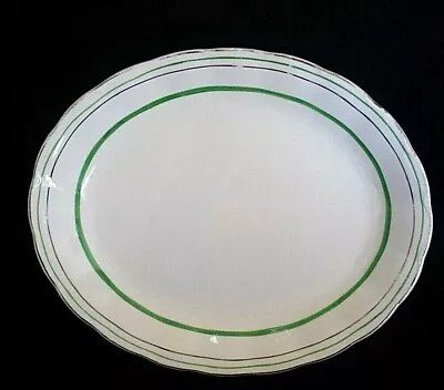 Buy Grindley Creampetal Green Silver Bands 10 Inch Oval Serving Plate Platter C1936+ • 8.99£