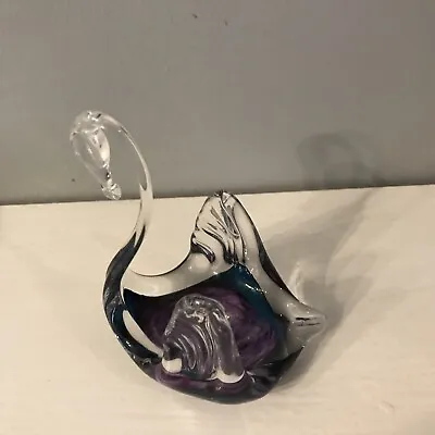 Buy Alum Bay Glass Aqua Swirl Swan Figurine Isle Of Wight - Ornament • 6.99£