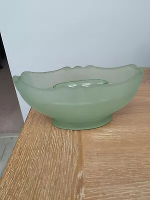 Buy Vintage Art Deco? Bagley Green Frosted Glass Boat-Shaped Posy Vase With Insert • 8£