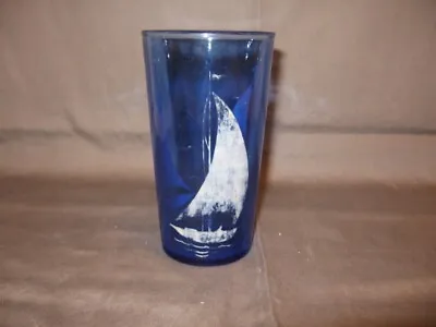 Buy Hazel Atlas Cobalt Blue Glass  Sailboat  Vintage Glassware Tumbler 4 7/8  • 3.78£