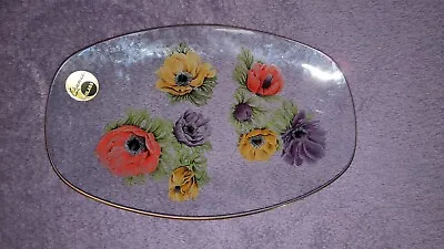 Buy Vintage Chance Glass Plate Oval Shaped Floral Anemone Pattern • 2£