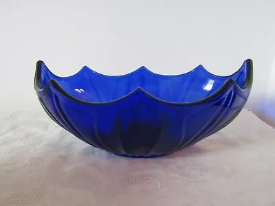 Buy Vintage Retro  Blue Chunky Glass Fruit Bowl Boat Style Serving Ornament 26cm Lon • 11.99£