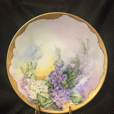 Buy Thomas Bavaria Hand Painted Plate Purple & White Lilac / Violet Garden Gold Trim • 24.13£