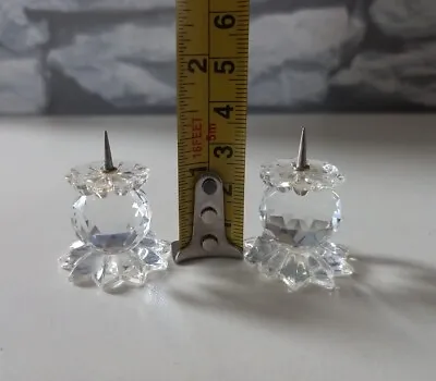 Buy VINTAGE !!! SET Of 2 MINI CLEAR CUT GLASS / CRYSTAL Candle Holders - 4cm Tall • 15.99£