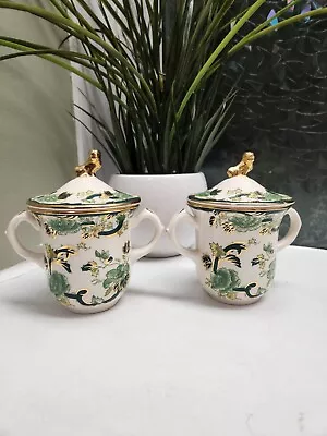 Buy Masons Porcelain China Green Chartreuse Twin Handled Lidded Mugs/cups (repaired) • 9.95£