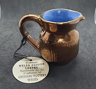 Buy Traditional Welsh Copper Lustre Handmade Creigiau Pottery Milk Jug With Tag VTG • 18.88£
