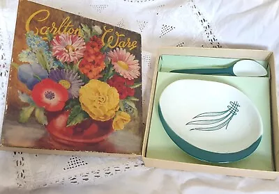 Buy Vintage 50s MCM Carlton Ware Condiment/Sauce Dish & Spoon Duck Egg Teal Green • 15.99£