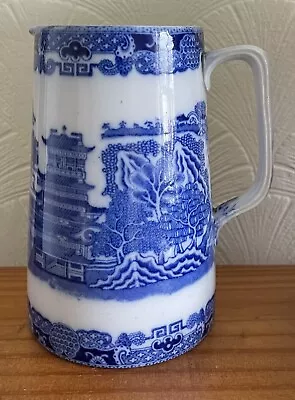 Buy Antique Maling Pottery Blue & White Willow Pattern Jug C.1930 - 7 Inches H • 30£